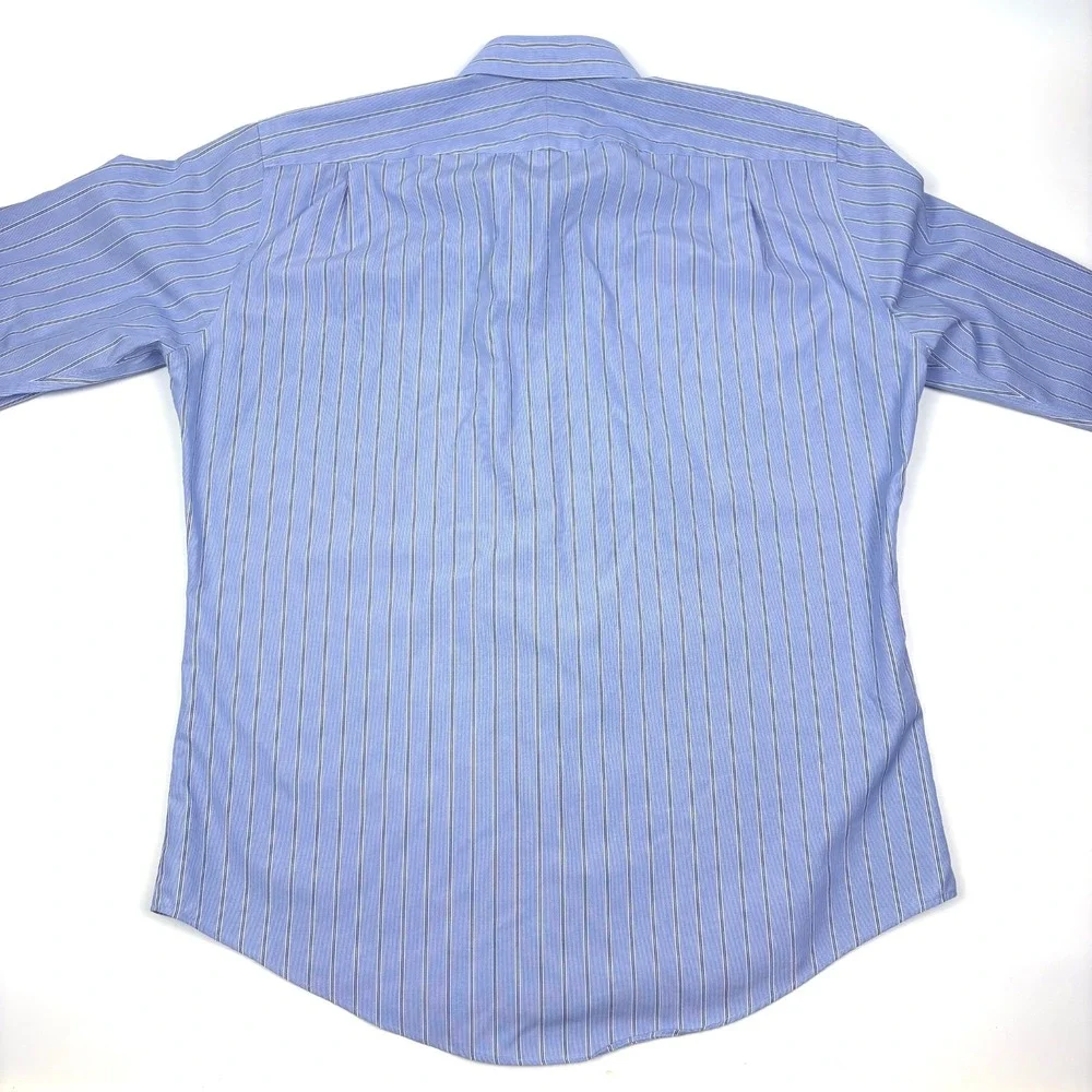 Nordstrom Trim Fit Button Up Shirt Mens Sz 16 1/2 32-33 Blue‎ White Stripe Smart
